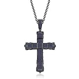 Metall: Sterling Silber 925 silvernshine Jewels 1 CT Rundschliff blau Saphir SIM Diamanten Jesus Kreuz Anhänger 14 K schwarz gold finish