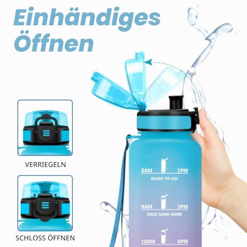 Sportflasche 1.5L, Auslaufsichere Wasserflasche mit Filter, Kohlensäure Geeignet, Wasserflasche mit Zeitmarkierung… – Ansicht 4