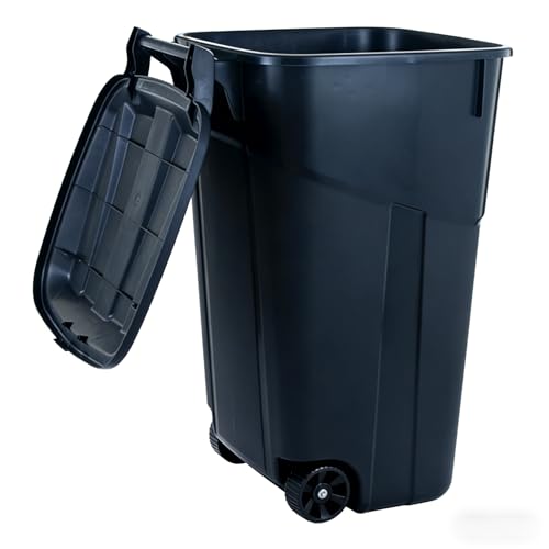 45 Gallon Trash Can, Heavy Duty Plastic Garbage Cans, Outdoor Trash Can with Lid and Wheels Black...