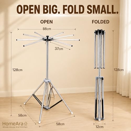 Image of Foldable Umbrella Style 4-Leg Clothes Drying Stand | 10 Rod Stainless Steel Laundry Dryer Rack | Space Saving Portable Heavy Duty Rust Resistant Cloth Drying Stand for Indoor & Outdoor Use
