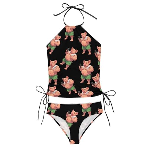 Bodybuilding Pigs Fitness Funny Tankini Swimsuits for Women Bathing Suit Two Piece Bikini Beach Vacation3
