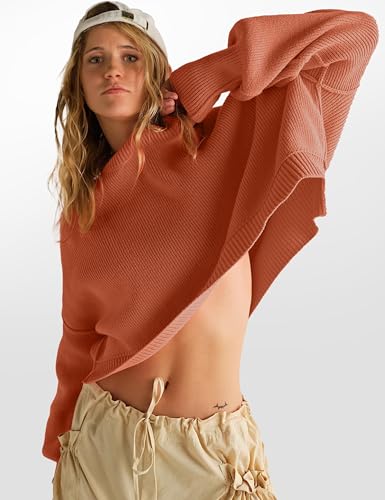 VIUTIL Womens Oversized Cropped Sweater Batwing Long Sleeve Crew Neck Knit Pullover Sweaters Tops 20254