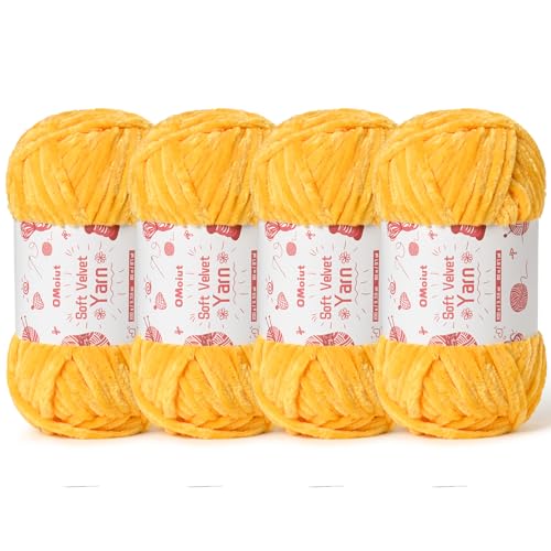 Image of 4x100g Fluffy Velvet Chenille Yarn for Crocheting and Knitting, 4x80m (87.5yd) Baby Yarn for Crocheting Soft, Crochet Chunky Yarns Amigurumi Yarns (4 Golden Yellow)