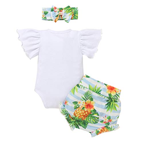 Imekis Aloha Beaches Pineapple Outfit Baby Girl Ruffle Sleeve Romper Shorts Pants Headband Hawaii Summer Themed Fruits 1St Birthday Coming Home Clothes Newborn Hawaiian Themed Baby Shower 0-3 Months #TOP1