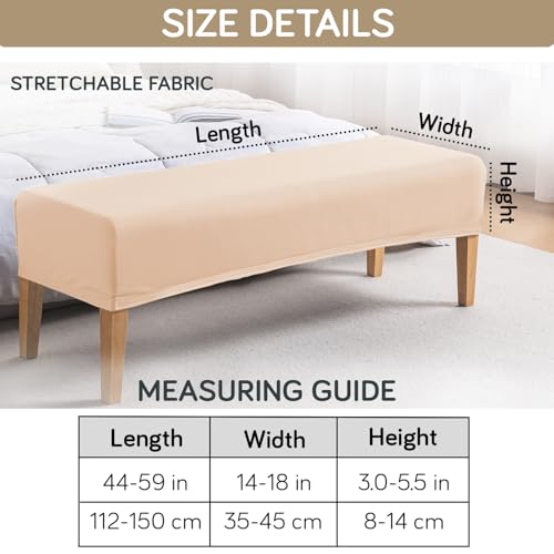Image of HOKIPO 'SereneSolids' 140 GSM Dining Bench Cover Stretchable Slipcover, Beige (AR-6245-BGE)