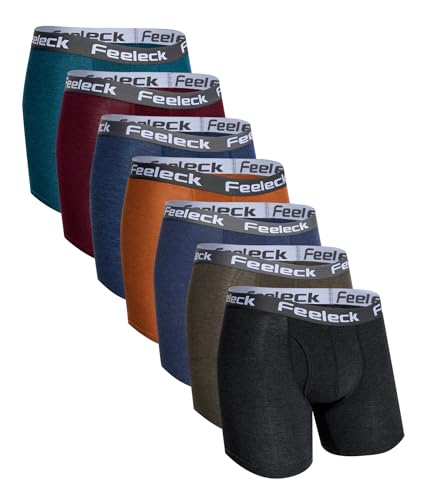 Feeleck Mens underwear Rayon Boxer Briefs 7-Pack Moisture Wicking with Fly Trunks for Man