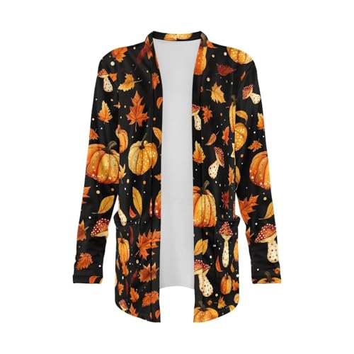 Image of Fall Maple Leaf Cardigan Sweaters for Women Long Sleeve Cardigan Soft Drape Open Front Dusters V-Neck Jackets Dressy