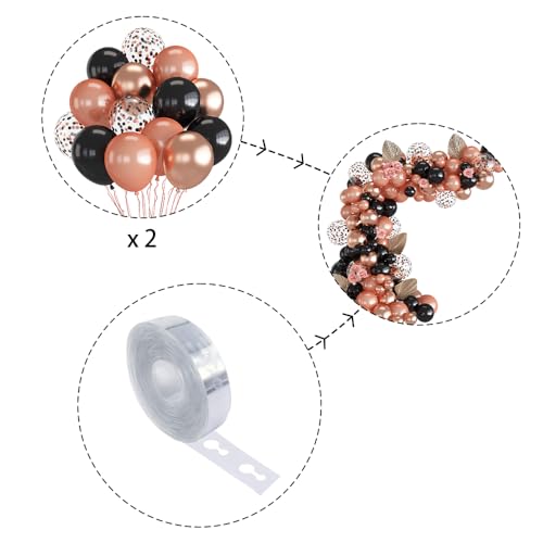 Image of Rose Gold Black Balloons, 70-pack Rose Gold Balloons for Birthday Wedding