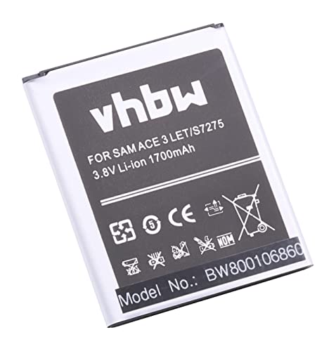 vhbw Batterie Compatible avec Samsung Galaxy Ace 3, Ace 3 LTE, Garda, GT-I7275, GT-S7275 Smartphone (1700mAh, 3,7V, Li-ION)