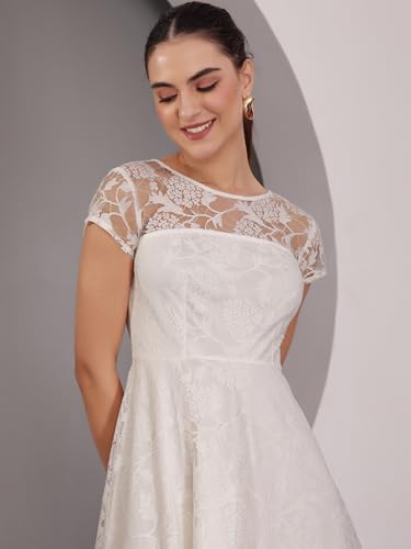 Image of Miss Chase Women's Round Neck Sleeveless Polyester Ruffled Knee- Length Dress