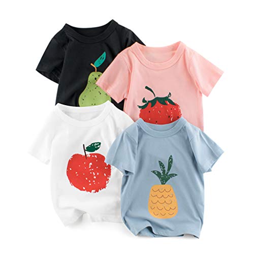 Camiseta para Niñas Pack de 4 T-Shirt Manga Corta Algodón Dibujos Animados Impresión Bebé Tops Trajes de Verano Cover