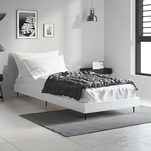 KLYEON Estructura de Cama Madera de ingeniería Blanca 75x190 cm,Base de Cama de Madera contrachapada y Metal: Estructura Estable y cómoda para colchones de 75 x 190 cm Camas y somieres