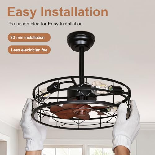 TCL 20" Black Caged Downrod Ceiling Fan with Light & Remote - image 5