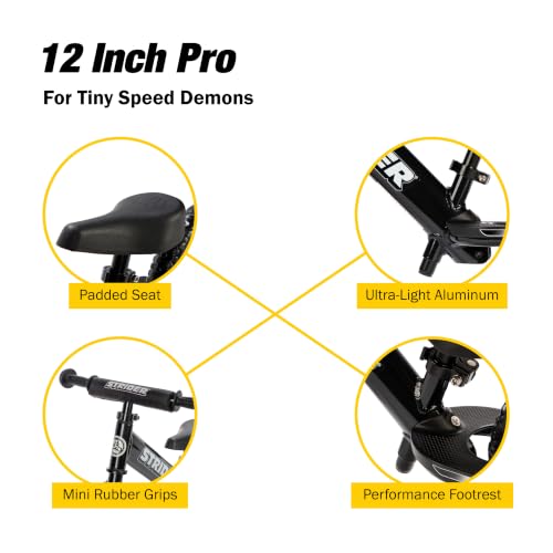 Image of Strider 12 Pro, Aluminum Balance Bike for Kids Aged 1-5 Years, Black Pearl | No-Pedal Pro Balance Bike, Ultralight Aluminum Frame, Adjustable Seat, Never-Flat Foam Rubber Tires, Easy Assembly