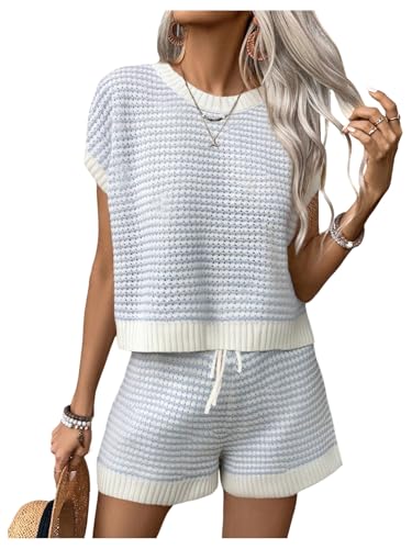 SweatyRocks Women's 2 Piece Outfits Sweater Short Sets Striped Dolman