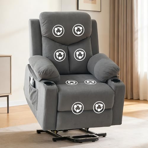 Image of Power Lift Recliner Chair for Elderly with Massage,Recliner Chairs for Adults with Remote,Electric Lift Chair with Side Pockets,USB & Type-C Charging for Living Room (Darkgray)