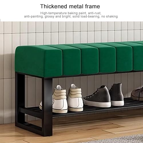 Banc à chaussures en velours vert et métal noir 80cm - 5