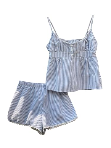 Verdusa Women's 2 Piece Striped Outfits Button Up Camisole Tops