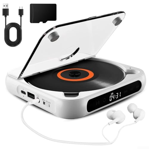 Reproductor de CD portátil recargable compacto, sonido de alta fidelidad para viajes y hogar, soporta reproducción de audio inalámbrica y con cable, diseño ligero y portátil (blanco)