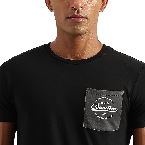 Image of UNITED COLORS OF BENETTON Men's Cotton Solid Regular Fit T-Shirt