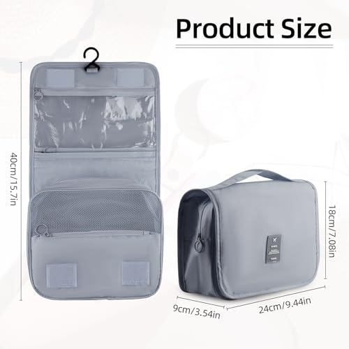 Image of Foldable Hanging Travel Toiletry Bag,Waterproof Portable Travel Bags, Multifunction Travel Makeup Cosmetic Bag Organizer with Hanging Hook (Grey), Grey, Common