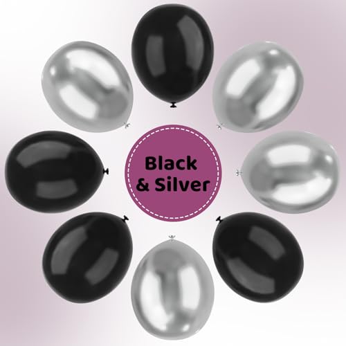 Image of Black and Silver Balloons Arch Garland Kit, 134pcs Metallic Chrome Silver and Black Balloons with Different Size for Birthday, Graduation, Baby Shower, Disco New Years Party Party Decoration