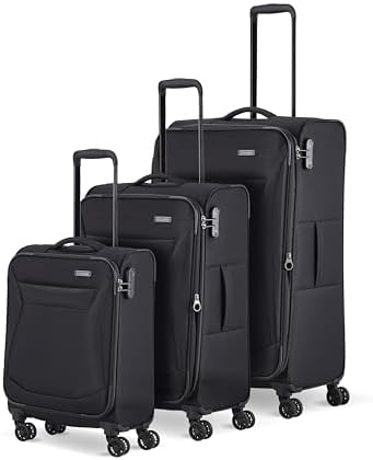 Travelite Koffer Set Chios Größen L/M/S, 3-teilig, Weichschale | Kofferset 3-teilig, Handgepäck Trolley & 2 Weichschalenkoffer, 4 Doppelrollen, TSA- & Zahlenschloss, Dehnfalte, vie