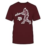 FanPrint Texas A&M Aggies T-Shirt - Baseball Player On Fire - Men's Tee/Maroon/M
