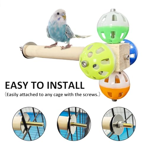 Image of PINVNBY Bird Perch Stand Toy with Rotating Balls, Parakeet Perch Toy Bird cage Accessories Wooden Puzzle Parrot Toys Bird Perch for African Greys，Budgies, Lovebirds, Medium Parrots
