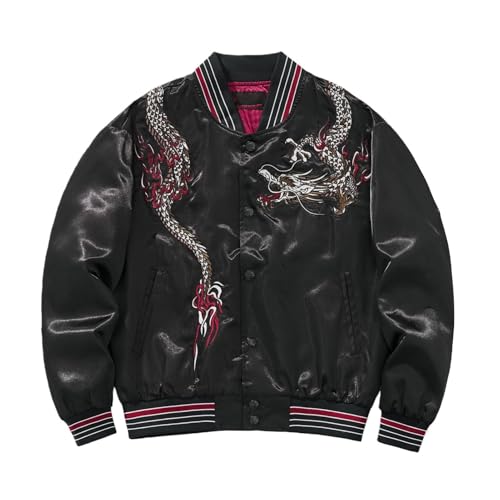Veste de baseball style chinois rétro blouson brodé streetwear hommes automne