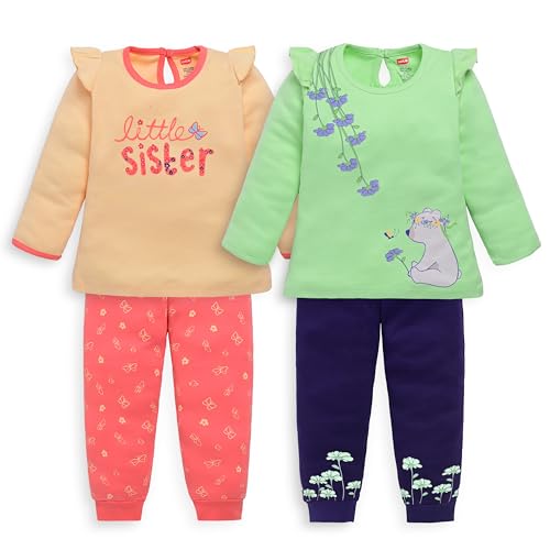 Image of LuvLap Baby Girls 100% Cotton Full Sleeve Top & Pyjama Sets, Pack Of 02