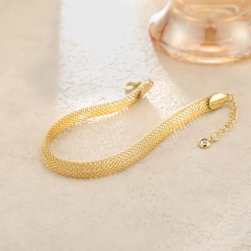 Gold Bracelets For Women Gold/Silver Plated Anklets for women - Non Tarnish, Waterproof Mesh & Bangle Bracelets For Women - Gold Filled & Gold Plated Bracelet Collection 5mm Mesh Link Chain3
