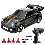 Mini Drift RC Car, 1:64 4WD High Speed RC Drift Car With LED Light, 2.4Ghz RC Racing With Speed ​​Adjustment, Radio Controlled Cars Toys Gift For Kids Adults (E85 Black)