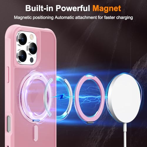 Image of Compatible with iPhone 16 Pro Case with Stand 6.3 inch,Pink | Matte Translucent Phone Case for iPhone 16 Pro,360 Magnetic Ring Stand,Compatible Mag-Safe,Military Grade Protection