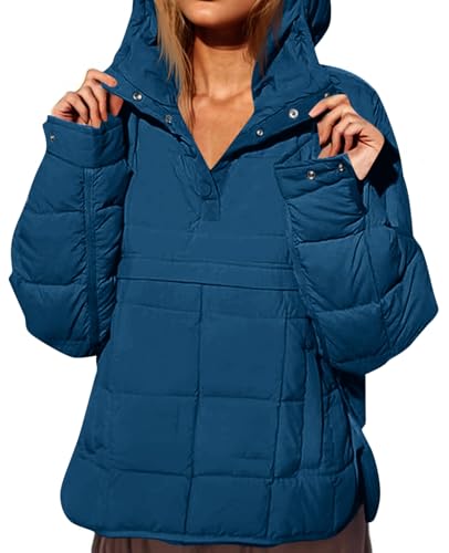 Fazortev Womens Oversized Puffer Jacket Quilted Dolman Hoodies Pullover Long Sleeve Lightweight Warm Tops Coat