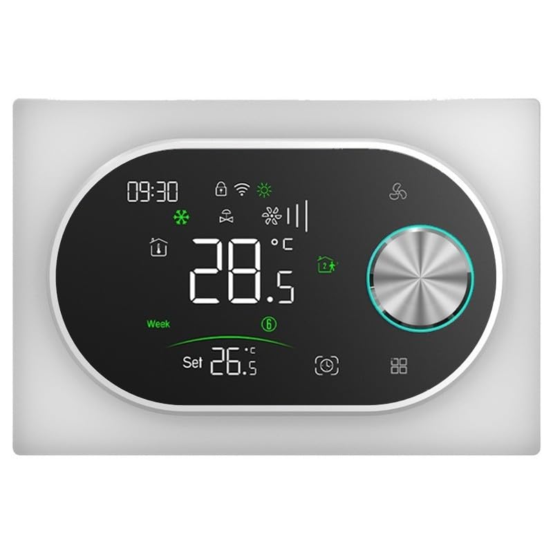 BECA BAC-9000MLWE-FAN Termostato Smart WiFi per Fan Coil 2 Tubi, Ventola 0–10V Modulante + Valvola ON/OFF, Sonda NTC, App Tuya/Smart Life, Alexa/Google, IP20 – Expert4House Edition (Bianco)