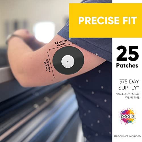 Freestyle Libre 2 Sensor Covers 25 Pack - Us-Made Waterproof Cgm Sensor Patches For 14+ Days - Sensitive Skin Diabetic Patches For Glucose Monitor - (Black) #TOP3