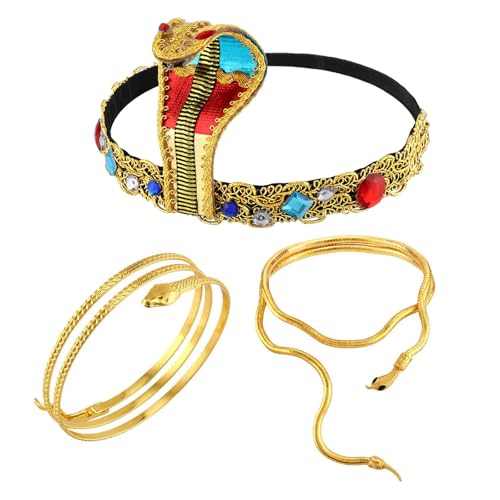 YUYWWAN Accesorios Cleopatra Mujer, Joyas de Serpiente Accesorios Disfraz Egipcio con Tocado Pulsera, Accesorios Cleopatra Doradas Joyas Egipcios Mujer para Disfraces Carnaval Accesorios (Dorado-A)