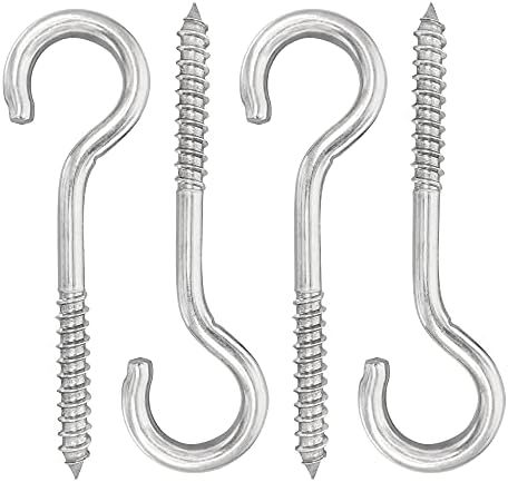 YAIRMIS 5 inch 4-Pack 304 Stainless Steel Heavy-Duty Screw Eye Hook Eye Bolts, Suitable for Rowing Racks, Hammock, Awning, Hanging Chair, Swing Chair, Fixed Cable, ChainHanging Basket (4-Pack)