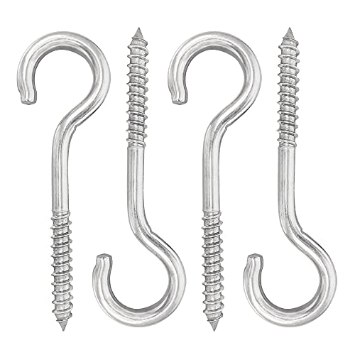 5 inch 4-Pack 304 Stainless Steel Heavy-Duty Screw Eye Hook Eye Bolts, Suitable for Rowing Racks, Hammock, Awning, Hanging Chair, Swing Chair, Fixed Cable, Chain?Hanging Basket (4-Pack)