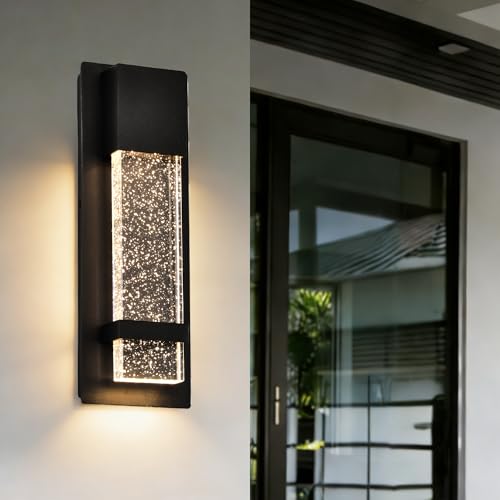 Alighting 12W LED Außenwandleuchte Schwarz – Moderne Dekorative Wandlampe für Außenwand & Hauseingang, 3000K Warmweißes Ambientelicht, IP44 Wetterfest, Kristallglas Design