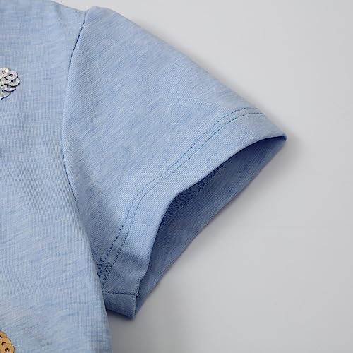 Image of Hongshilian Little Girls Cotton Casual Dress Cartoon Print T-Shirt Short Sleeve Skirt Dresses
