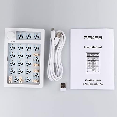 Epomaker Feker Jjk21 20 Keys Mechanical Numpad Kit, Gasket Mount Hot Swappable Bluetooth 5.0/2.4Ghz/Wired Numeric Keypad With A Rotary Knob, 1500Mah Battery, Compatible With 3/5Pin Switches(White) #TOP7