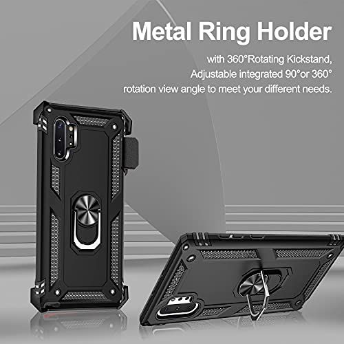 For Samsung Galaxy Note 10 Plus Case With Belt Clip Holster Ring Holder, Military Grade Protection Cover[Fit For Magnetic Car Mount] Shockproof Anti Scratch Case For Galaxy Note 10 + (Black) #TOP2