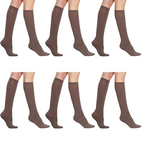 Image of AWS /American Made 6 Pairs Women's Sheer Knee Massage Socks with Reinforced Toe and Base Stay up Band