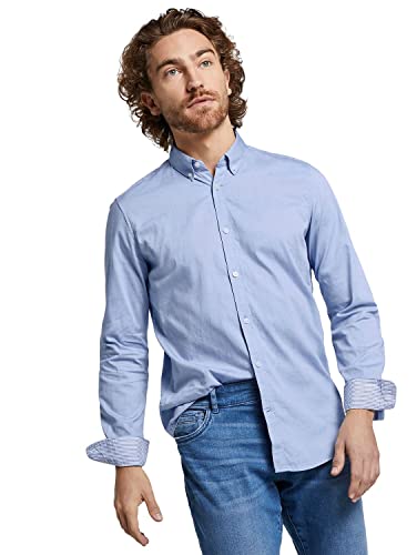 TOM TAILOR Herren 1008320 Slim Fit Hemd Aus Baumwolle, 15837 - Light Blue Oxford, 3XL EU – Ansicht 2