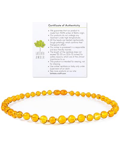LATITATA CRAFT Echte Bernsteinkette - Baltischer Natur Bernstein - Länge 32 cm - 100% Handarbeit in Deutschland- GIA Zertifiziert (Honey Poliert)