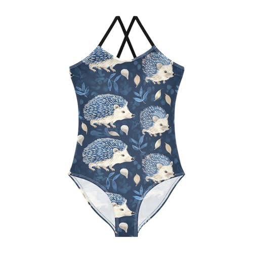 Girls Swimwear Summer one Piece Swimsuit Cute Hedgehog Animal Blue Bathing Suit with Adjustable Straps 3-10 Years - Main Image