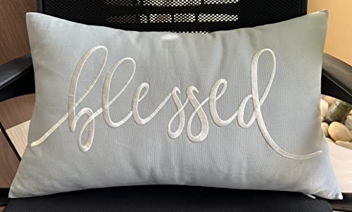 Eurasia Decor Blessed Embroidered Decorative Lumbar Accent Throw Pillowcase - Bedroom, Living Room, Couch, New Home Decor - 12X20 Inches, Robins Egg #TOP4