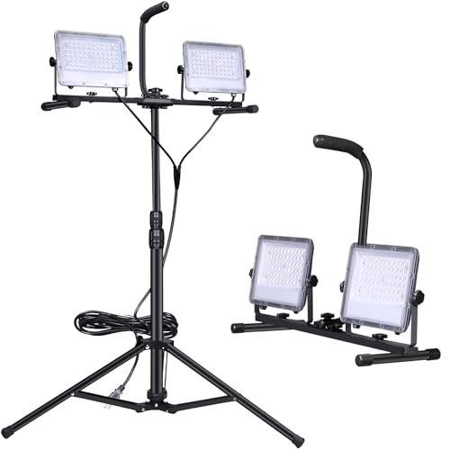 Work Lights 21000 Lumen LED Work Lights with Stand, Dual Head LED Work Light Waterproof Led Work Light 200W Led Work Lights Portable Work Light Construction Lights
